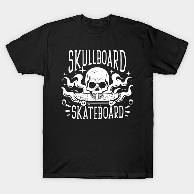 Skullboard white funny T-Shirt by NekerArt